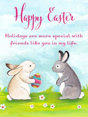 Send this endearing Easter card to all the friends in your life that make the holidays more special. This greeting card features two bunnies who are obviously friends and celebrating Easter together. It’s a wonderful illustration that makes this beautiful card a must-send this Easter day! Send these sweet bunnies over to your friend to brighten their day! Happy Easter Friend, Funny Easter Wishes, Easter Wishes Messages, Happy Easter Messages, Easter Pics, Happy Easter Quotes, Easter Greetings Messages, Happy Easter Greetings, Easter Messages