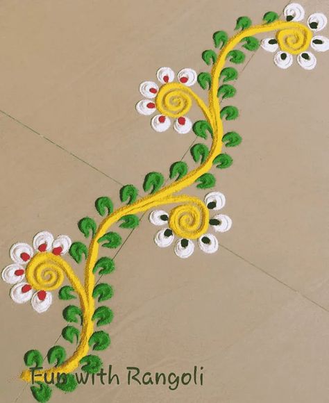 Rangoli Bail Design, Diwali Festival Rangoli Design, Corridor Rangoli Designs, Line Rangoli Design, Dasara Special Rangoli, Boarder Rangoli Design, Door Rangoli Designs Simple, Door Rangoli Designs, Bhaubij Rangoli