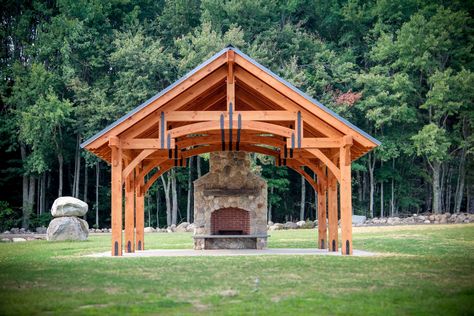 Post And Beam Pavilion, Outdoor Pavillion Ideas, Timber Frame Pavilion, Post And Beam Barn, Outdoor Pavilion, Backyard Pavilion, Backyard Retreat, Timber Framing, Backyard Patio Designs