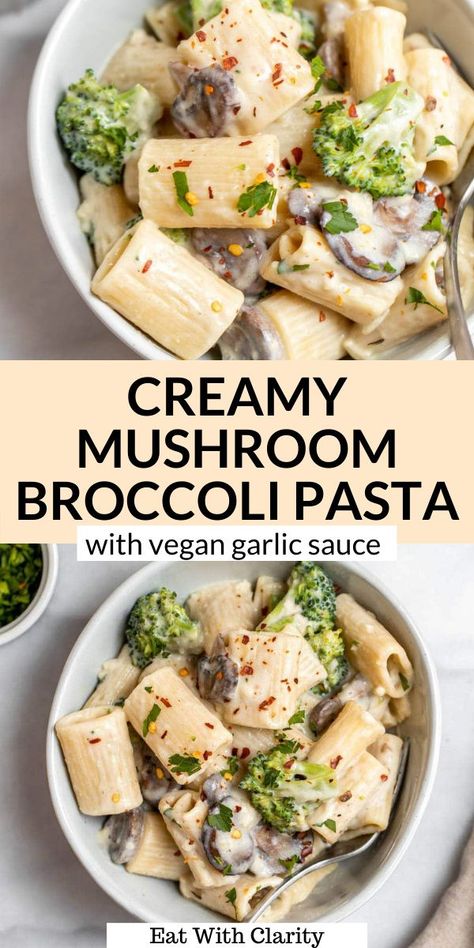 Brocolli Mushroom Recipes, Broccoli And Mushroom Recipes, Mushroom Broccoli Pasta, Vegan Broccoli Pasta, Broccoli Rigatoni, Vegan Mushroom Pasta, Mushroom Pasta Sauce, Pasta Con Broccoli, Broccoli Pasta Recipe