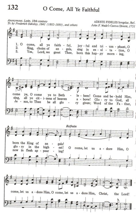 O Come All Ye Faithful (Hymn) SATB - G Major O Come All Ye Faithful Sheet Music, Catholic Hymns, Christmas Carols Songs, Gospel Song Lyrics, O Come All Ye Faithful, Hymn Sheet Music, Hymn Music, Church Songs, Hymns Lyrics