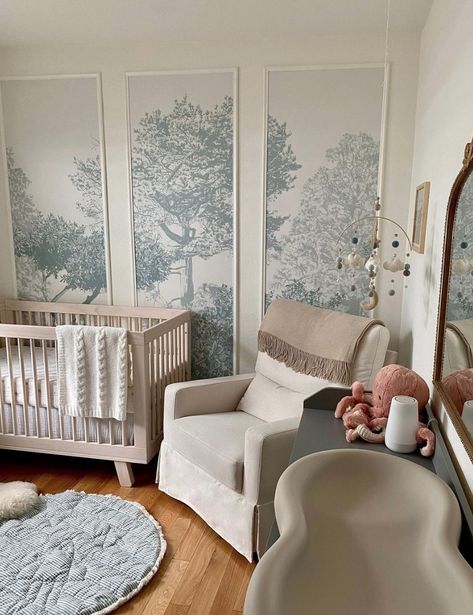 Dinosaur Toddler Room, Trees Mural, Nursery Ideas Boy, Wallpaper Colour, Trendy Nursery, Nursery Accent Wall, Kindergarten Wallpaper, Nursery Trends, Tree Mural