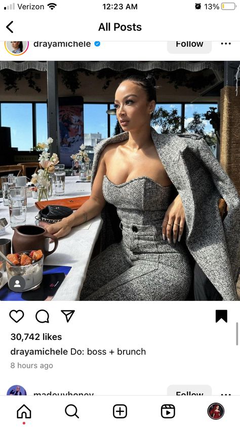 Lunch Date Outfit Casual Classy, Affluent Lifestyle, Tweed Corset, Draya Michelle, Tweed Trousers, Strapless Corset, Tweed Coat, Full Look, Influencers Fashion