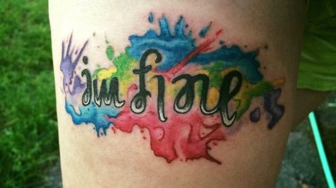 My tattoo! It's an ambigram so it reads I'm fine this way and if you flip the picture it reads help me. I ❤️ it! Im Fine Save Me Tattoo, Save Me Tattoo, I'm Fine Save Me, Save Me Im Fine, Fine Tattoos, Fine Tattoo, Ambigram Tattoo, Me Tattoo, My Tattoo