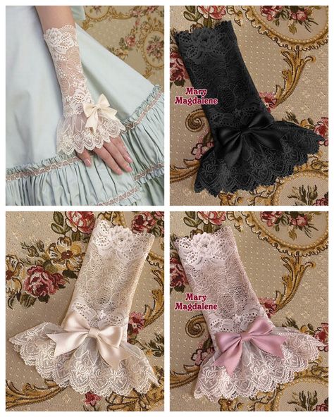 truebluemeandyou: Halloween & Cosplay DIYs — DIY Inspiration: Long Lace Bow Cuffs from Mary... Kostum Peri, فستان زهري, Manset Lengan, Cuffs Diy, Pola Lengan, Mode Kawaii, Kawaii Diy, Harajuku Girls, Wedding Gloves