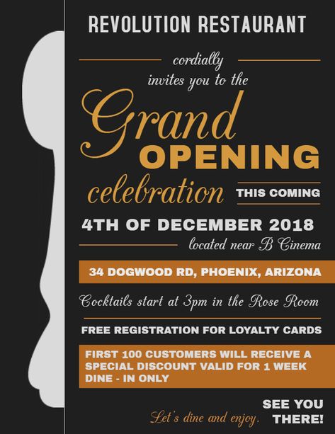 Restaurant/small business grand opening flyer design template - black Soft Opening Poster Design, Opening Flyer Design, Halloween Flyer Design, Business Grand Opening, Flyer Design Business, Restaurant Small, Grand Opening Flyer, Functional Resume Template, Grand Opening Invitations