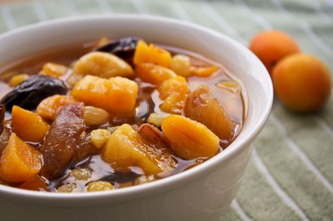 This Dried Fruit Compote recipe is the perfect ending to a filling Passover Seder feast. It also works well for a Shabbat dessert or Tu B'Shvat treat. Shabbat Dessert, Traditional Christmas Eve Dinner, Stewed Fruit, Passover Desserts, Polish Desserts, Fruit Soup, Compote Recipe, Sweet Soup, Fruit Compote