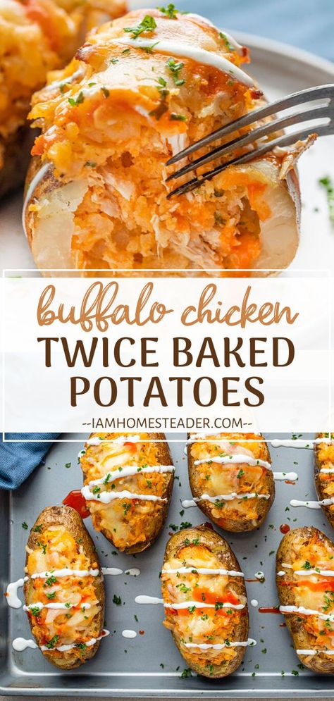 Baked Potato Dinner, Saucy Chicken, Chicken Potato Bake, Stuffed Baked Potatoes, Baked Buffalo Chicken, Potato Dinner, Baked Potato Recipes, Easy Chicken Dinner Recipes, Homemade Ice Cream Recipes