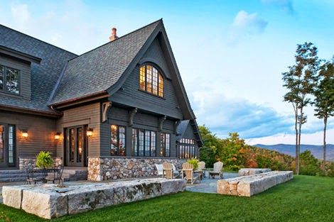 Modern Mountain Home Exterior, Mountain House Exterior, Paneled Ceiling, English Tutor, Gray House Exterior, Mountain Home Exterior, Snow Bird, Cottage Exteriors, Mountain Cottage