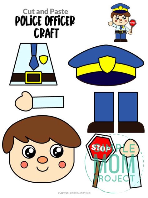 Are you looking for a fun, printable and easy way to teach about the police officer in your community helper unit? Your kids, preschool, kindergarten, and toddler kids will love this fun police craft activity! So whether you are trying to teach about law enforcement during career day or going over the letter P, your kids will love this policeman art project! Policeman Craft, Police Officer Crafts, Community Helpers Preschool Crafts, Police Crafts, Community Helpers Crafts, Community Helpers Activities, Community Helpers Preschool Activities, Simple Mom Project, Fun Police