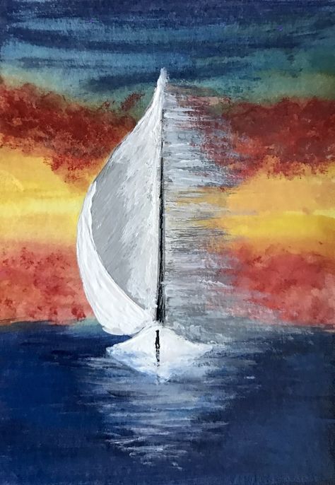 Boat Painting Abstract, Boat Painting Acrylic, Sea Sunrise, Watercolor Boat, Sea Clouds, Boat Drawing, Sailing Art, Sailboat Art, Sailboat Painting