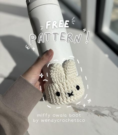 🤍 FREE PATTERN: miffy owala boot 🤍 here’s my first free pattern!! thank you guys for almost 2K 😱 this pattern is compatible with the 24 oz owala but can easily be modified for any water bottle size! this pattern is extremely easy to work up even if you’re a beginner. I hope you enjoy making your own miffy owala boot. Don’t forget to tag me if you decide to post your creation so i can see it 💕 if you bump into any issues, feel free to send me a dm, and i’ll do my best to answer any questions!... Crochet Inspo Free Pattern, Water Bottle Boot, Easy Crochet Patterns Amigurumi, My Crochet Patterns, Crochet Owala Boot, Crochet Idea Free Pattern, How To Sew Crochet, Miffy Water Bottle, Things To Crochet As A Gift