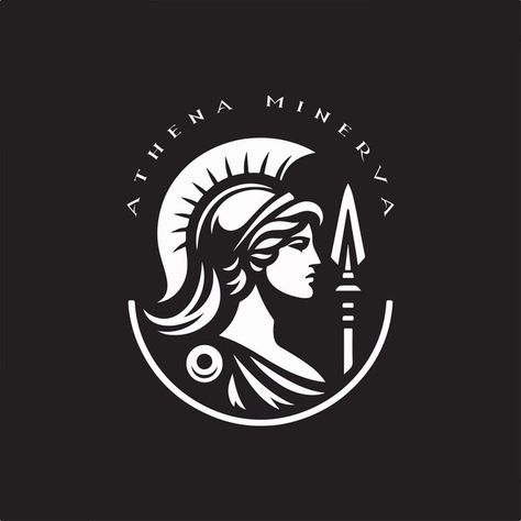 Athena minerva logo | Premium Vector #Freepik #vector Athena Logo, Athena Symbol, Greece Tattoo, Artemis Tattoo, Athena Greek Goddess, Athena Tattoo, Twin Tattoos, Spartan Logo, Viking Logo