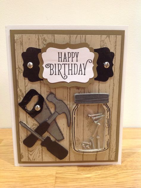 Stampin Up Nailed It, Stampin Up Nailed It Cards, Stampin Up Vintage Tools Cards, Tool Cards For Men, Mens Cards Handmade, Cricut Birthday Cards For Men, Stampin Up Vintage Tools, Stampin Up Birthday Cards For Guys, Stampin Up Male Birthday Cards