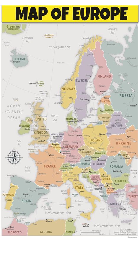 PRICES MAY VARY. Expertly Designed Cartography: Created by professional cartographers, this 20x30 laminated Map of Europe features vivid imagery and bright colors, highlighting the continent's geography in stunning detail. Educational and Decorative: Ideal for both classrooms and homes, this Map adds a vibrant touch to any wall while serving as an educational tool to teach about Europe’s unique landscape. Durable and Interactive: The Map is laminated on both sides, providing a write-on, wipe-off Map Of European Countries, Europe Map Printable, Bailey Chase, Things To Do In Scotland, Classroom Map, Scotland Vacation, Map Of Europe, Info Board, Bible Study Help