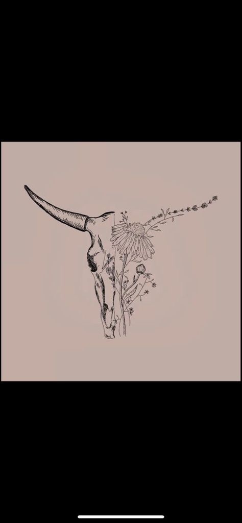 Cow Skull Tattoo On Thigh, Cow Skull Rib Tattoo, Girly Longhorn Tattoo, Half Cow Skull Half Flower Tattoo, Writing Tatoos Woman, Longhorn Floral Tattoo, Longhorn And Flower Tattoo, Daydream Believer Tattoo, Bullhead Tattoo With Flowers