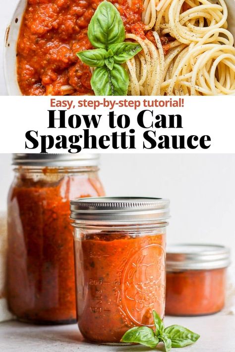 How To Jar Spaghetti Sauce, Spaghetti Sauce Canned Recipe, How To Can Homemade Spaghetti Sauce, How To Make And Can Spaghetti Sauce, How To Can Sauce, Homemade Spaghetti Sauce Canned, Pressure Can Spaghetti Sauce, Canning Bolognese Sauce, Can Spaghetti Sauce Canning