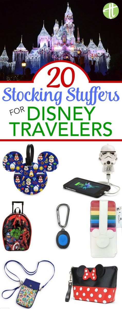 Disney Stocking Stuffer Gift Guide - Fill your family's stockings this Christmas holiday season with inexpensive Disney-themed travel gear they can use for their next trip to Walt Disney World, Disneyland, Aulani, Disney Cruise Line and beyond! Disney Trip Gift Bag Ideas, Disney Christmas Present Ideas, Disney Themed Christmas Gifts, Disney Vacation Christmas Gift, Disney World Christmas Gift, Christmas Disney Surprise Ideas, Disney Trip For Christmas Present, Gifting Disney Trip For Christmas, Disney Christmas Gift Ideas