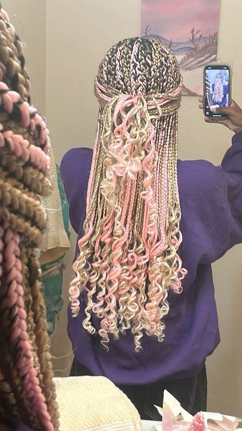 Pink Box Braids, Cute Box Braids, Colored Braids, Blonde Braids, Blonde With Pink, Cute Braided Hairstyles, Box Braids Hairstyles For Black Women, Braided Hairstyles For Teens, Hair Streaks