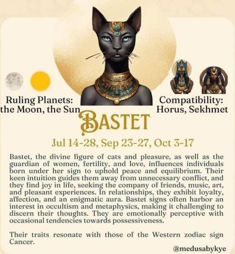 Bastet Goddess Art, Sun Deities, Egypt Astrology, Bastet Goddess Meaning, Egyptian Horoscope, Bast Egyptian God, List Of Egyptian Gods And Goddesses, Thoth Egyptian God, Egyptian Goddess Tattoo