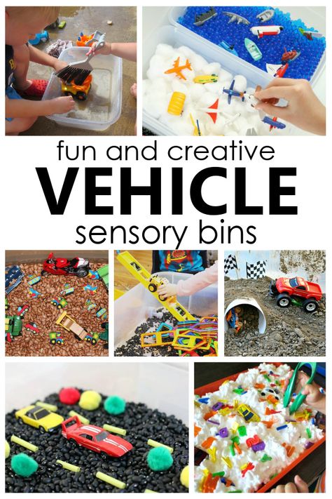 Sensory Bins Transportation, Vehicle Sensory Play, Road Sensory Bin, Transportation Theme Sensory Bin, Things That Go Sensory Bin, Trucks Sensory Bin, Race Car Sensory Play, Neighborhood Sensory Bin, Vehicle Play Ideas