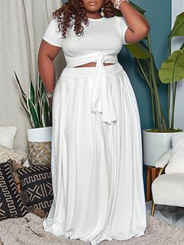 Chic Solid Plus Size 2 Piece Skirt Set Green Two Piece, White Fashion Casual, Plus Size Two Piece, Plus Size Fits, Stylish Plus, Plus Size Summer, Style Noir, Orange Fashion, Casual Sets