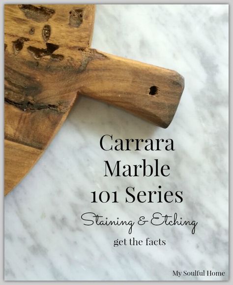 Carrara Marble Countertops 101- Do they Stain and Etch — My Soulful Home Carrara Kitchen, Carrera Marble Kitchen, Carrara Marble Countertops, Carrara Marble Kitchen, Carrera Marble Countertops, Countertop Choices, Marble Countertops Kitchen, Carrara Marble Countertop, Kitchen Countertop Materials