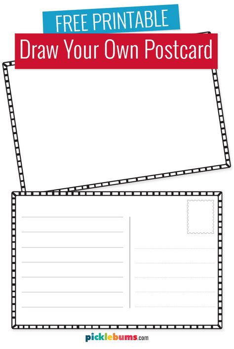 Draw Your Own Postcard - Free Printable - Picklebums Make Your Own Postcard, Blank Postcard, Postcard Template Free, Diy Postcard, Printable Postcards, Free Postcards, Free Printable Cards, Fun Mail, Art Teaching