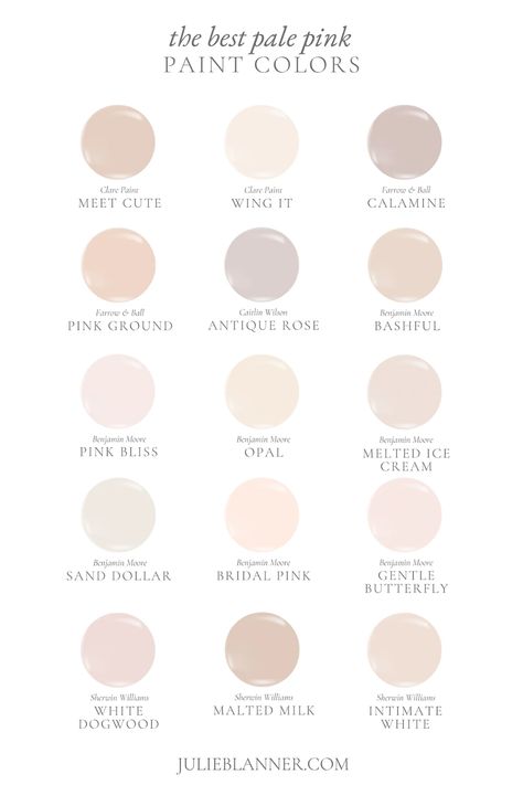 Blush White Paint Color, Blushing Bride Paint Color, Chalked Blush Pink, French Country Pink Paint Colors, Creamy Nursery Paint Colors, Light Neutral Pink Paint Colors, Soft Blush Paint Color, Pink Undertone Paint Colors, Pastel Pink Paint Colors