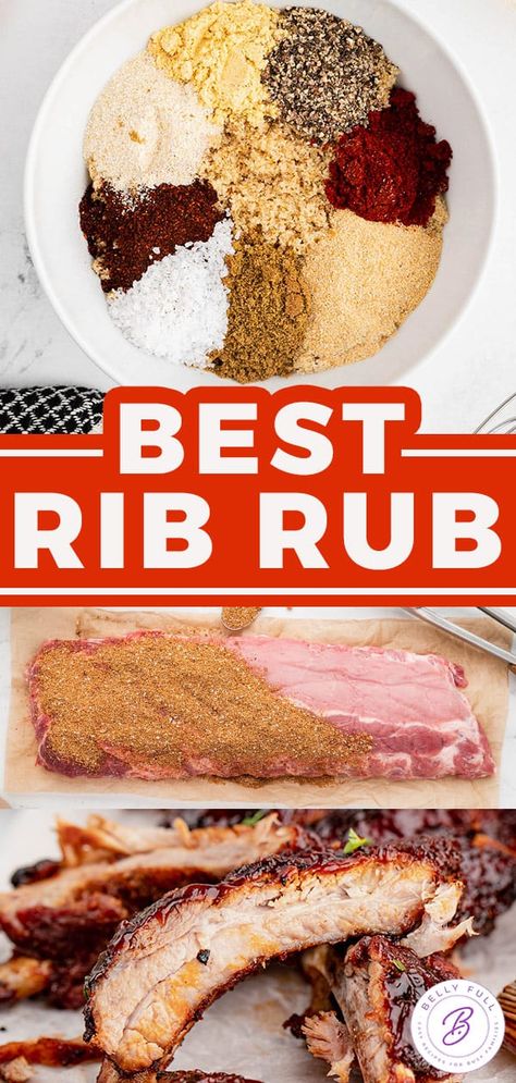 The Best BBQ Rib Rub Recipe - Belly Full Kc Bbq Rub, Carolina Bbq Rub, Bbq Ribs Seasoning Recipe, Rib Grilling Recipes, Dry Rub Rib Recipe, Bbq Rib Seasoning Rub, Best Rib Dry Rub Recipe, Rub For Ribs In Oven, Barbque Rib Rub