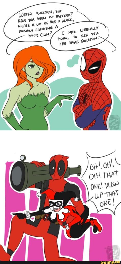 I can't imagine what type of mayhem those two would cause Deadpool Funny, Superhero Memes, Best Crossover, Deadpool And Spiderman, Deadpool Comic, Univers Dc, Funny Marvel Memes, Dc Memes, Marvel Vs Dc