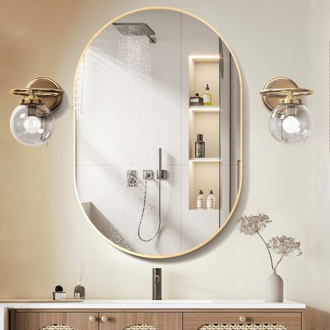 CISTEROMAN Arched Wall Mirror for Bathroom, 20"x30" Wall Mounted Mirror Arched Mirror with Metal Frame Gold - Walmart.com Oval Bathroom Mirror, Oval Mirrors, Oval Mirror Bathroom, Arched Wall, Wall Vanity, Arched Mirror, Brass Mirror, Gold Bathroom, Mirror Wall Bathroom