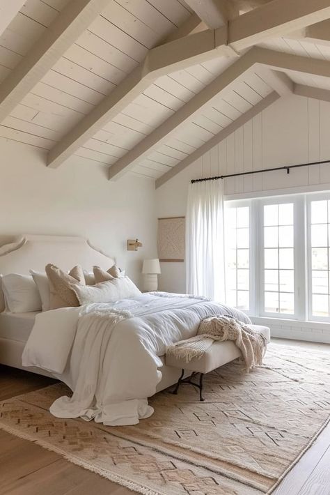 25 Stunning Vaulted Ceiling Bedroom Ideas to Upgrade Your Space Vaulted Ceiling Bedroom Ideas, Cathedral Ceiling Bedroom, Ceiling Bedroom Ideas, High Ceiling Bedroom, Vaulted Ceiling Bedroom, Vaulted Ceiling Ideas, Bedroom Board, Vaulted Ceiling Living Room, Textured Throw Blanket