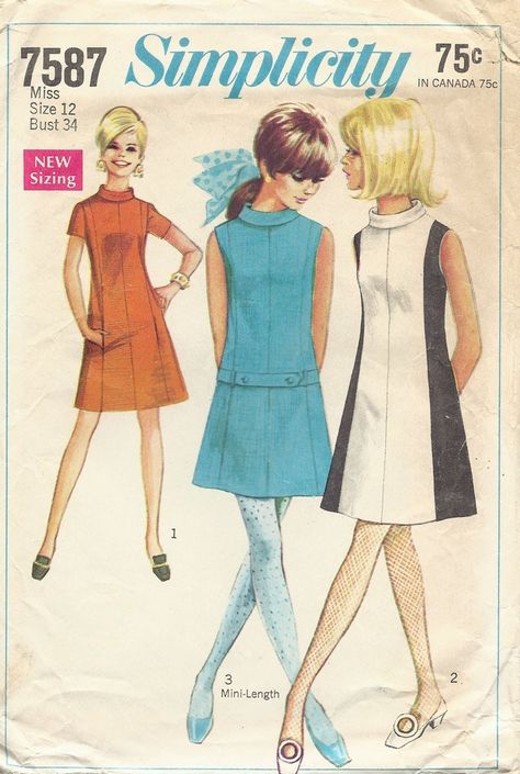 1960's a line dresses | Vintage 1960s MOD A-Line COLOR BLOCK DRESS w/ BELT Pattern - 34 BUST ... Style Année 60, Mode Retro, Patron Vintage, 1960 Fashion, 1960s Style, Simplicity Dress, Fashion 1960s, Robes Vintage, Sixties Fashion