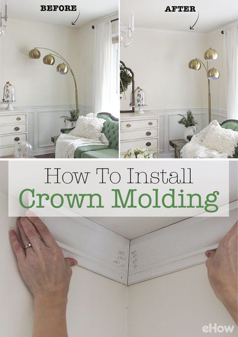 Home Renovation On A Budget, Install Crown Molding, Houses Simple, Easy Home Upgrades, Diy Crown Molding, Diy Home Upgrades, Crown Moldings, Home Decor Hacks, Diy Renovation