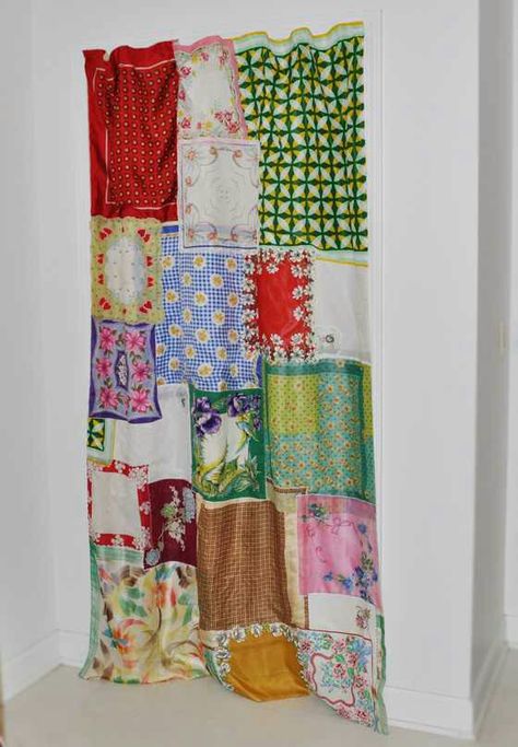 Vintage Scarf Curtains, Handkerchief Curtain, Scarf Diy Ideas, Scarf Curtains, Chic Curtains, Patchwork Curtains, Layered Curtains, Cheap Curtains, Burlap Curtains