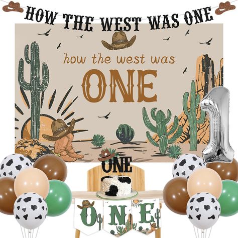 PRICES MAY VARY. Package Includes: The how the west was one year old party decorations include 20 x latex balloons 12 inches, 1 x how the west was one backdrop 3 x 5 ft, 1 x how the west was one banner, 1 x one high chair banner, 1 x one cake topper, 1 x number 1 foil balloon 32 inches(No Helium Supported) Western First Birthday Decorations: The western first birthday decorations contains special cowboys elements, will create an interesting party atmosphere and leave beautiful memories. Sage gre Wild Wild West First Birthday Party, Wild West One Birthday Party, Western First Birthday Party, Cowboy First Birthday Party Decor, First Birthday Boy Farm Theme, Babys First Birthday Themes, How The West Was One Birthday Theme, How The West Was One Birthday Cake, Wild West First Birthday Boy