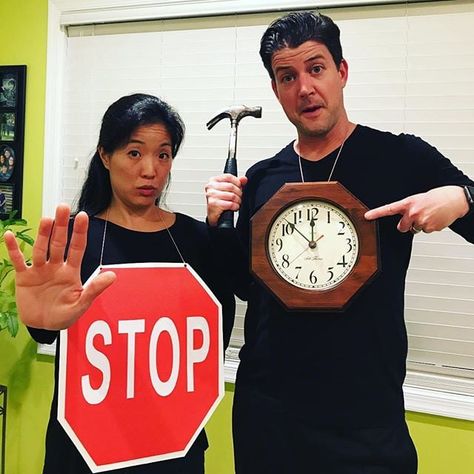 Stop! Hammer Time Funny Superhero Costumes, Clever Couple Costumes, Funny Couples Halloween Costume, Clever Couples Halloween Costumes, Punny Costumes, Best Costume Ever, Punny Halloween Costumes, Halloween Costumes Diy Couples, Halloween Themed Food