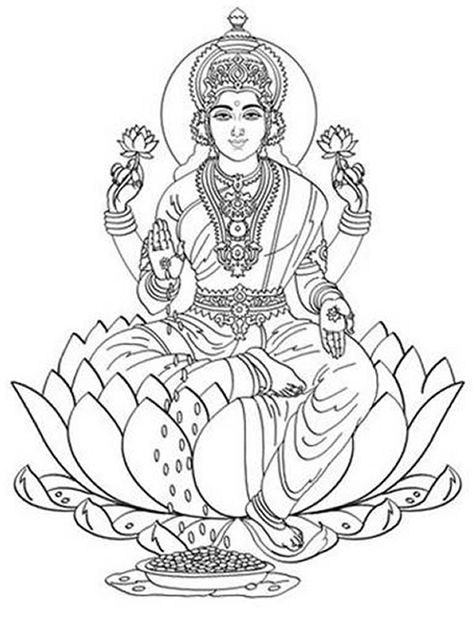 Coloring page: Hindu Mythology (Gods and Goddesses) #40 - Printable coloring pages Laxmi Goddess Drawing, Laxmi Drawing, God Coloring Pages, Christmas Wreath Designs, Yoga Kunst, साईं बाबा, Ganesha Drawing, Hinduism Art, Vedic Art