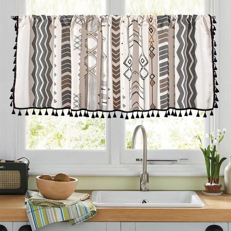 PRICES MAY VARY. Cotton,linen [Size & Measurement] Each window curtain panel measures 55-inch width by 24-inch length, the length does not include the tassels. [Breathable Cotton Linen Fabric] Our window tier curtains are made of high quality cotton linen fabric, it creates perfect balance between light inviting & privacy assuring. Will let sunlight and fresh air through while thick enough to provide privacy. [Farmhouse Boho Design] This boho striped cafe curtains with black tassels feature a co Boho Window, Half Curtains, Farmhouse Window, Farmhouse Windows, Linen Curtain, Tier Curtains, Short Curtains, Farmhouse Boho, Small Windows