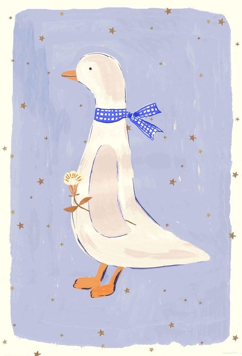 Duck Illustration Wallpaper, Baby Nursery Paintings, Maeve Nursery, Cute Duck Illustration, Paintings For Nursery, Ducks Illustration, Goose Aesthetic, Baby Animal Illustration, Goose Illustration