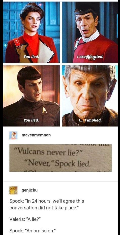 Vulcan Star Trek, Star Trek Reboot, Star Trek Spock, Never Lie, Star Trek Funny, Star Trek Art, Starship Enterprise, Star Trek Tos, It's Funny