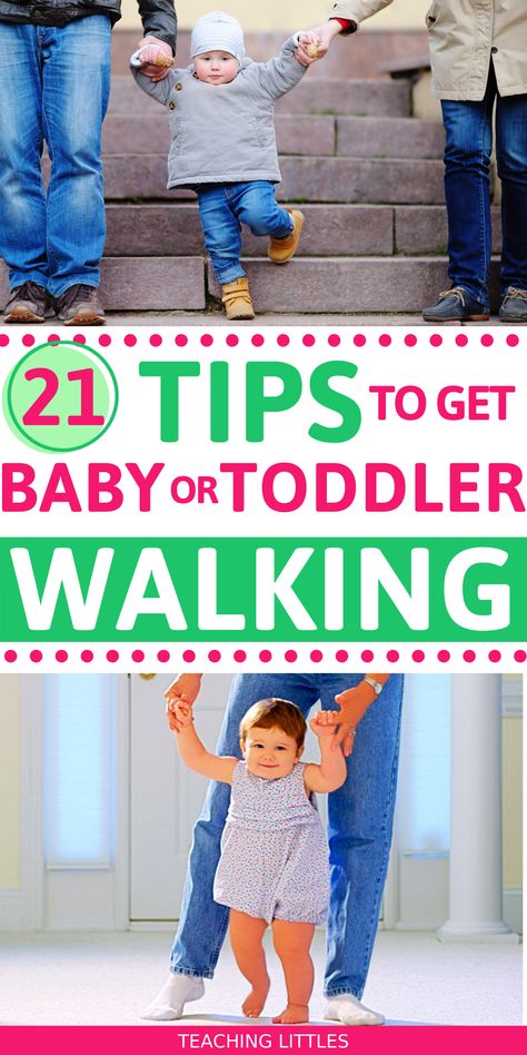 If your baby or toddler hasn't started walking yet, here are some tips to teach your child to take steps and learn to walk independently. Make it fun & easy Helping Baby Walk, Teaching Baby To Walk, Newborn Activities, Walking Activities, Toddler Walking, Toddler Parenting, Teaching Babies, Baby Walking, Teaching Toddlers