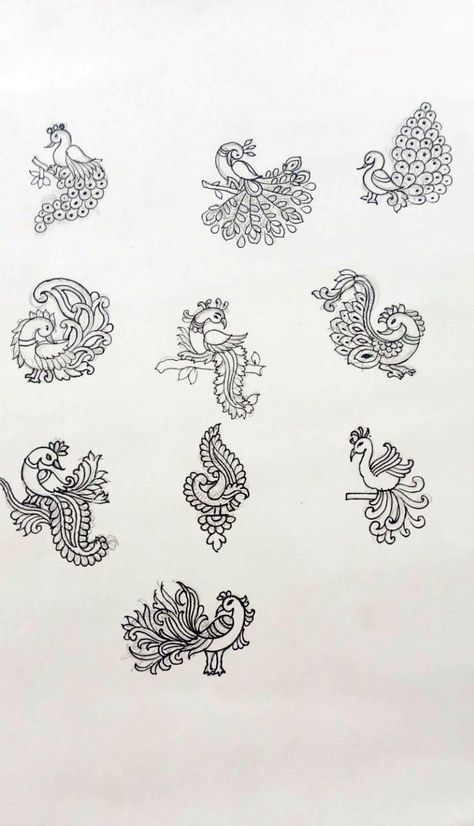 Peacock Mural Art, Peacock Sketch, Madhubani Paintings Peacock, Thanjavur Painting, Embroidery Birds, Peacock Drawing, Peacock Embroidery Designs, Kerala Mural Painting, Flower Drawing Design