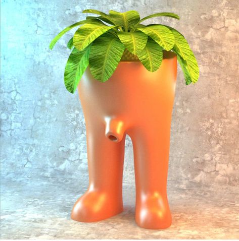 This funny pee pot planter was designed by Jake Chan (https://www.thingiverse.com/thing:5924640). It is made from recyclable PLA plastic. It features a drain hole in the most peculiar place! Overall dimensions are 5 x 5 x 8in Rim diameter is 3.5in Fun Flower Pots, Spongebob Plant Pot, Funny Flower Pots, Clay Flower Pots Ideas, Cool Plant Pots, Funny Planters, Funny Pottery, Quirky Garden, Earth Clay