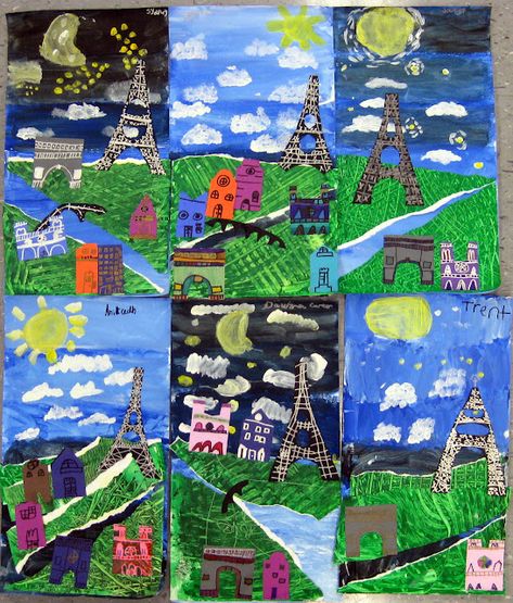 Artsy Classroom, Europe Country, Third Grade Art, Kids Collage, Room Collage, Collage Landscape, Cassie Stephens, Europe Art, Country Studies