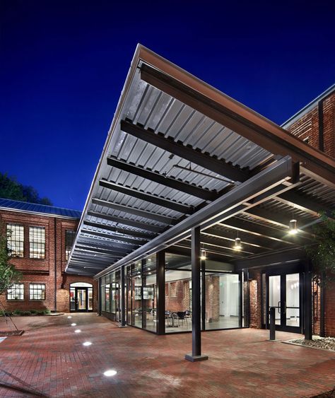 Park Shops Adaptive Reuse / Pearce Brinkley Cease + Lee Inset Lighting, Industrial Canopy, Canopy Lighting, Deck Canopy, Canopy Architecture, Wooden Canopy, Canopy Bedroom, Backyard Canopy, Modern Entrance