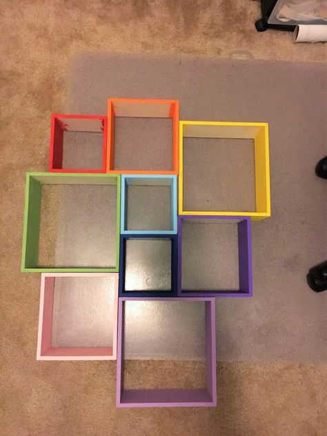 Rainbow Floating Shelves, Rainbow Home Decor Diy, Rainbow High Doll Storage, Rainbow Theme Bedroom Ideas, Diy Rainbow Decorations Room Decor, Rainbow High Bedroom, Rainbow House Decor, Diy Unicorn Bedroom Decor, Pastel Rainbow Bedroom Ideas