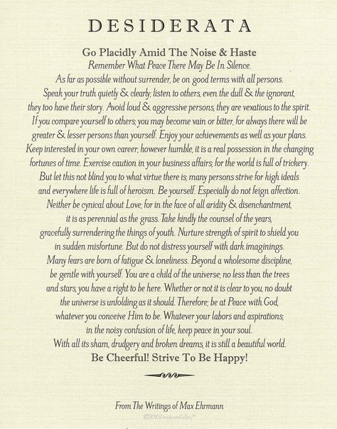 Desiderata Poem Printable Free, Desiderata Poem Printable, Max Erhmann, Desiderata Max Ehrmann, Desiderata Poem, Max Ehrmann, Prose Poem, Fitzgerald Quotes, Existence Of God