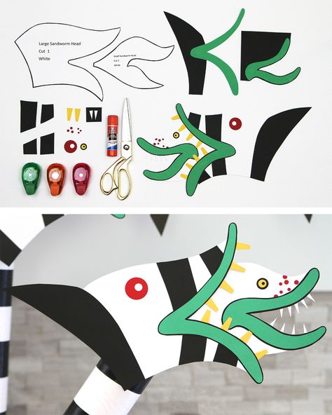 DIY Sandworms of Saturn Decoration | Party Ideas & Activities by Wholesale Party Supplies Halloween Door Decorations Beetlejuice, Beetlejuice Worm Diy, Beetlejuice Diy Sandworm, Beetle Juice Classroom Door, Beatle Juice Decoration, Beetle Juice Craft Ideas, Beetlejuice Christmas Decorations, Beetlejuice Backdrop Ideas, Diy Sand Worm Beetlejuice